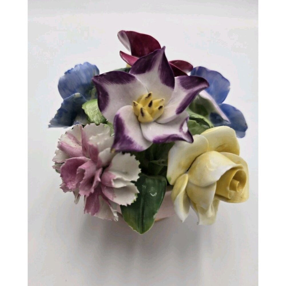 Staffordshire Floral Bone China England Mini Flower Bouquet Figurine Pink Vase